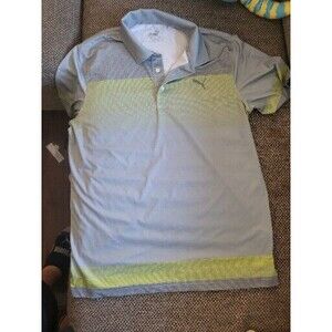 PUMA  Dry Cell Technology Performance Polo Lightweight Shirt Small Gray W/Green